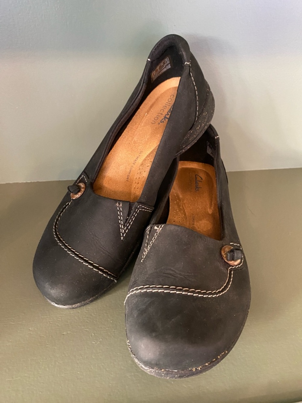 Clarks Black Nubuck Slip-On Loafers